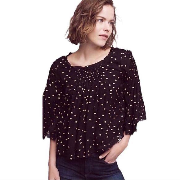 ANTHRO Floreat Everafter Chiffon Blouse 100% Viscose - Picture 1 of 13